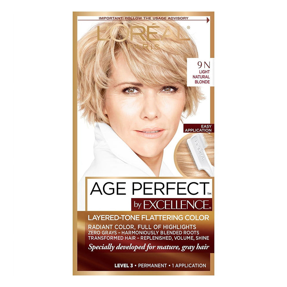 Loreal Paris Age Perfect Permanent Color 9N Light Natural Blonde for Mature Gray Hair 1Ea